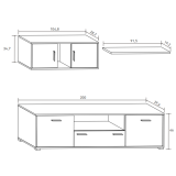 Mueble de salón y TV Composición para salón 200 Cm, blanco gran espacio almacenamiento