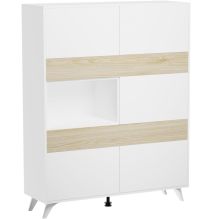 Mueble Vitrina, Mueble de salón, Aparador cocina, Color Roble y Blanco, Medidas: 120 cm (An) x 150 cm (Al) x 40 cm (Fon)