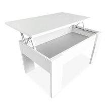 Mesa de Centro Elevable, Mesita de Salón o Comedor, Acabado en Color Blanco, Medidas: 90 cm (An) x 50 cm (Fon) x 46-57 cm (Al)