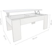 Mesa de Centro Elevable, Mesita de Salón o Comedor, Acabado en Color Blanco, Medidas: 90 cm (An) x 50 cm (Fon) x 46-57 cm (Al)