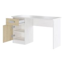 Mesa de Estudio, Escritorio con 2 Cajones, Mesa de Ordenador, Acabado en Color Blanco y Natural 70.8 x 120 x 49.8 cm