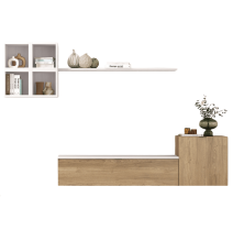 Meyvaser Mueble de salón y TV Conjunto muebles de salón apilable 245 Cm Ancho Color madera y blanco