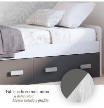 Cama Nido con 2 Cajones de Almacenaje – Blanco Veteado y Grafito, 194,4 cm Largo x 98 cm Ancho x 58 cm Alto
