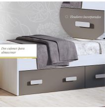 Cama Nido con 2 Cajones de Almacenaje – Blanco Veteado y Grafito, 194,4 cm Largo x 98 cm Ancho x 58 cm Alto
