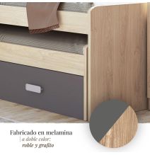 Cama Nido Juvenil Doble con Cajones de Almacenaje – Puccini Grafito, 198.4 cm Largo x 98 cm Ancho x 72 cm Alto