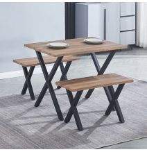 Mesa comedor + 2 taburetes: Mesa madera y Patas Metálicas En Negro (76x100x70 Cm) + 2 Taburetes (45x80x35 Cm )