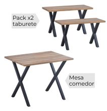 Mesa comedor + 2 taburetes: Mesa madera y Patas Metálicas En Negro (76x100x70 Cm) + 2 Taburetes (45x80x35 Cm )