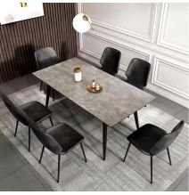 Mesa de Comedor Extensible Moderna – Acabado en Color Cemento y Patas Negro Mate | Ajustable de 140/180x 80x 75 cm