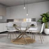 Mesa de Comedor Fija, Tapa de Cristal y Patas Metálicas