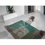 Mesa de Comedor Fija, Tapa de Cristal y Patas Metálicas
