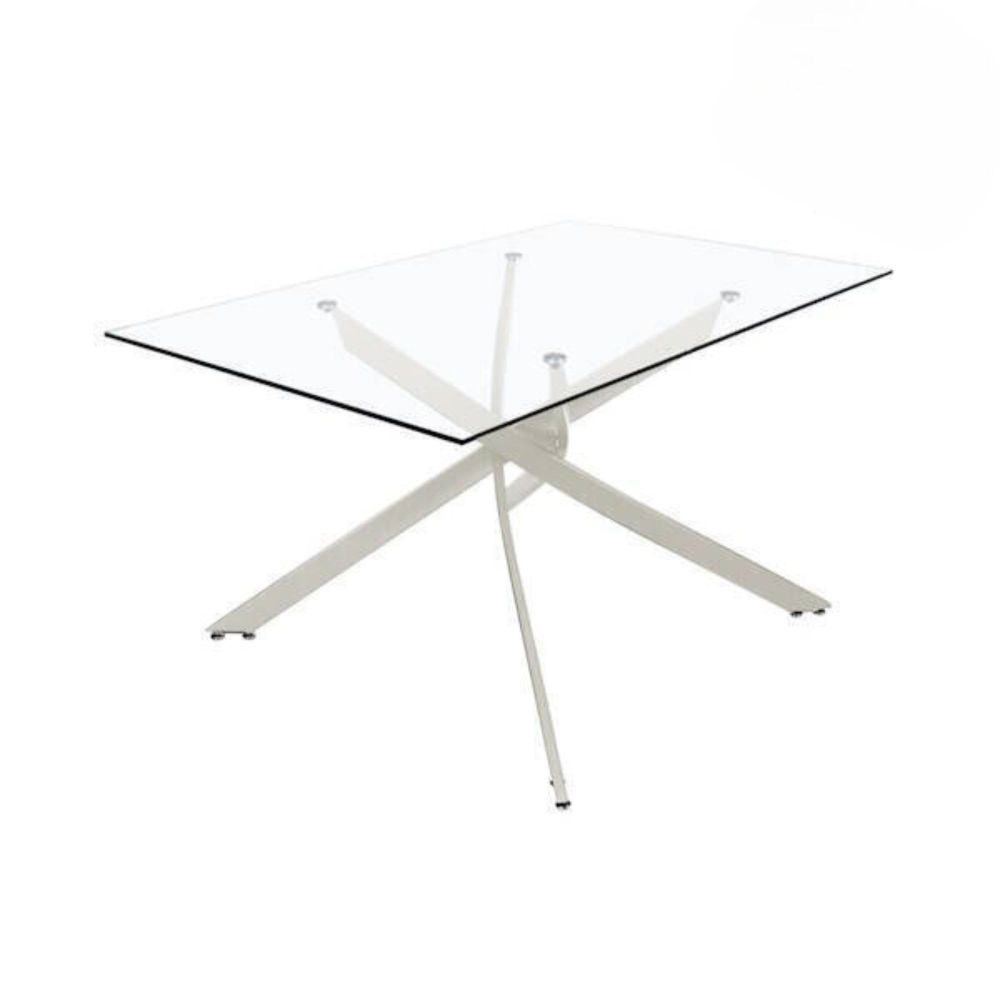 Mesa de Comedor Fija, Tapa de Cristal y Patas Metálicas