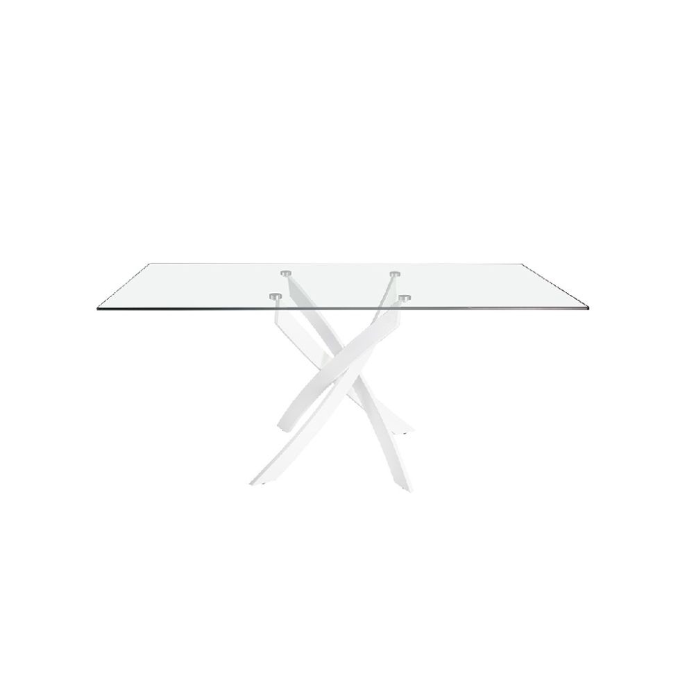 Mesa de Comedor Fija, Tapa de Cristal y Patas Metálicas