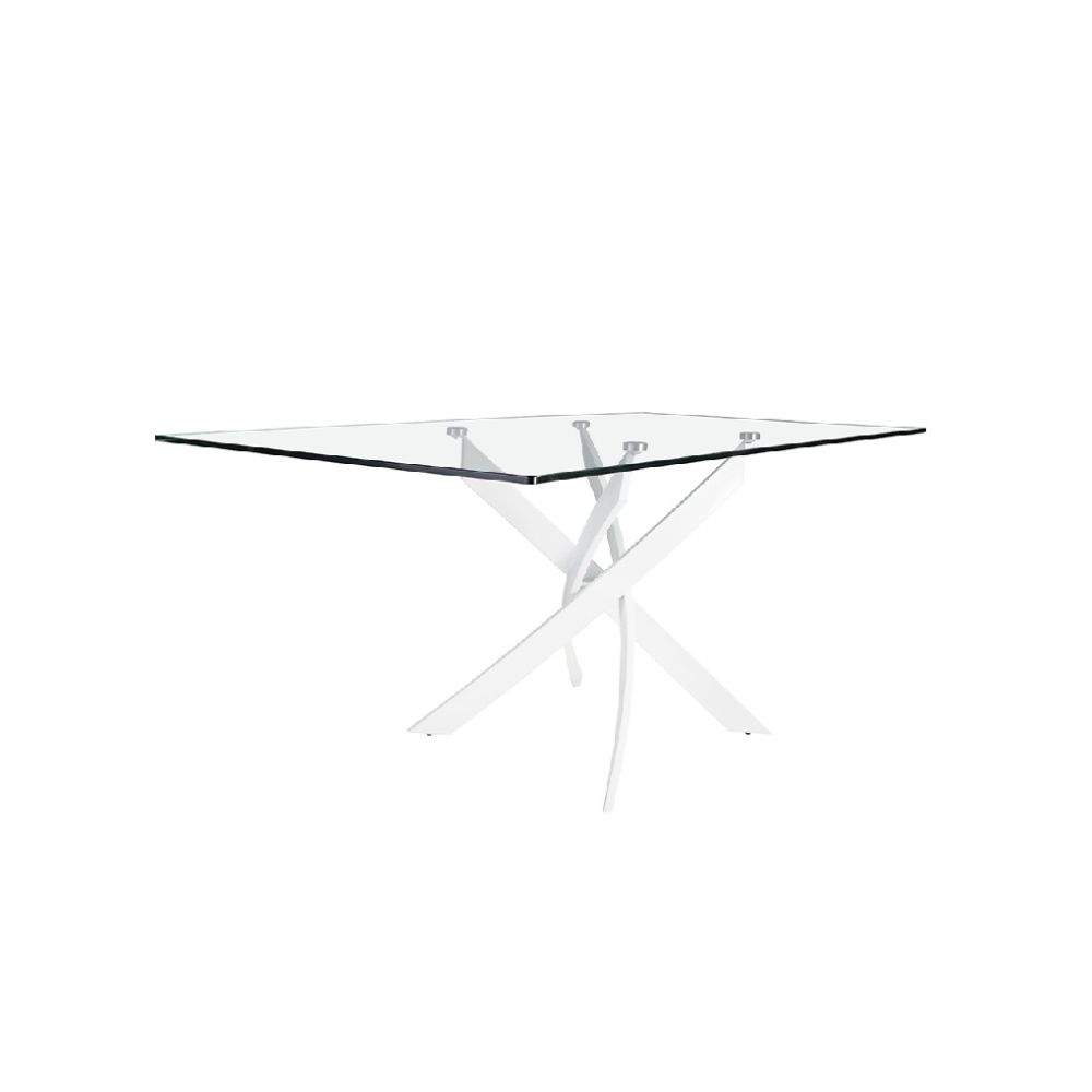 Mesa de Comedor Fija, Tapa de Cristal y Patas Metálicas