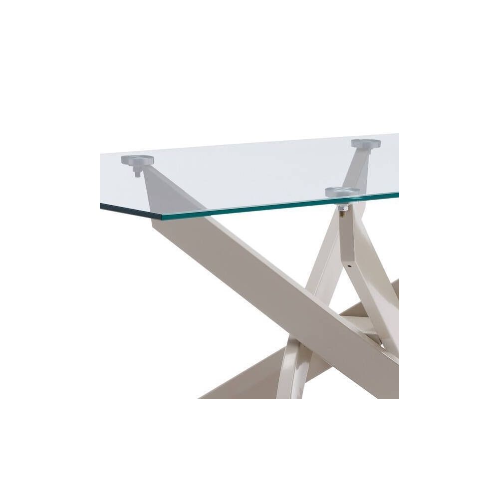 Mesa de Comedor Fija, Tapa de Cristal y Patas Metálicas