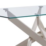 Mesa de Comedor Fija, Tapa de Cristal y Patas Metálicas