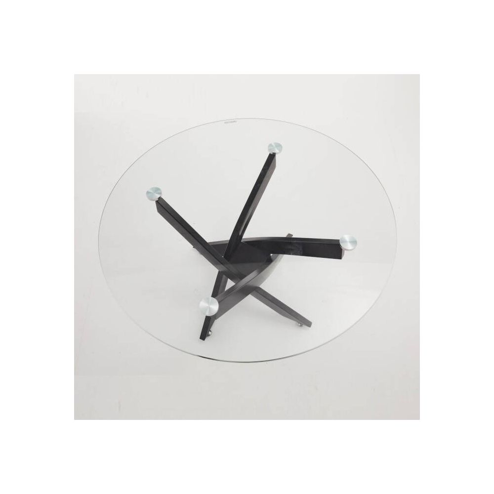 Mesa de Centro Redonda con Tapa de Cristal 8 mm y Patas Metálicas en Acabado Negro -Medidas 80x40 cm