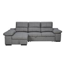 Sofá con Chaiselongue Reversible Color Cemento, Asientos Extensibles y Arcón, 291x160x104 cm, Tapizado en Tela