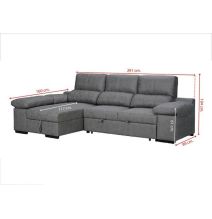 Sofá con Chaiselongue Reversible Color Piedra, Asientos Extensibles y Arcón, 291x160x104 cm, Tapizado en Tela