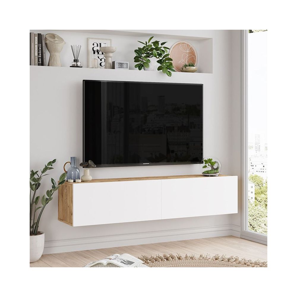 Mueble TV de Pared Blanco y Roble Sonoma 140x31,6x29,6 cm - 2 Puertas